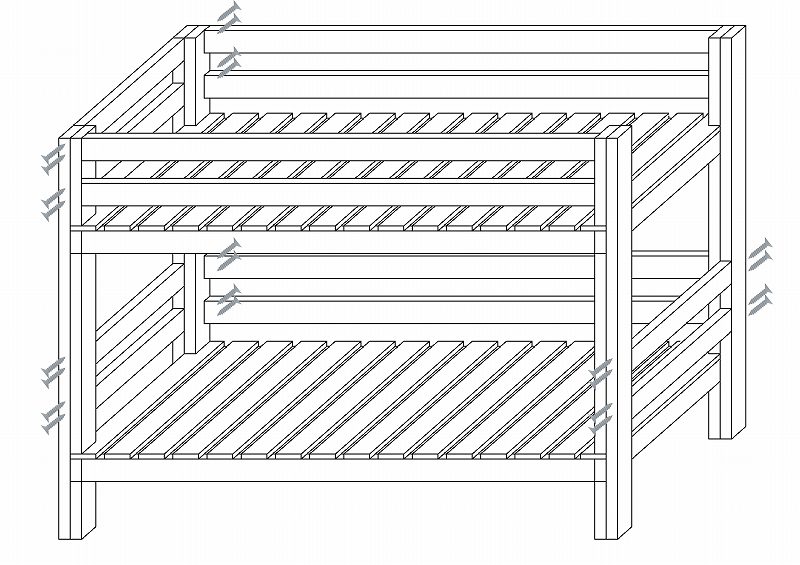 2段ベッド工程　全ての落下防止枠取付